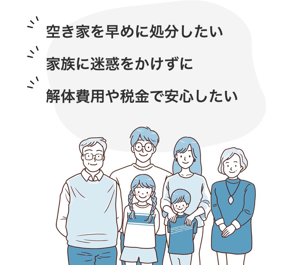 空き家を早めに処分したい。家族に迷惑かけずに。解体費用や税金で安心したい